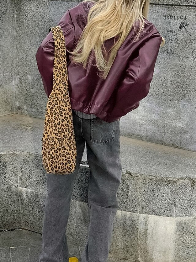 Zipper Pocket Leather Faux Jacket Women's Warm Comfortable