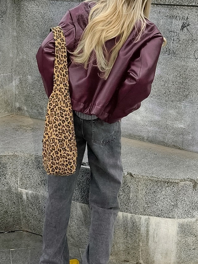 Comfortable Jacket Zipper Women's Faux Warm Pocket Leather