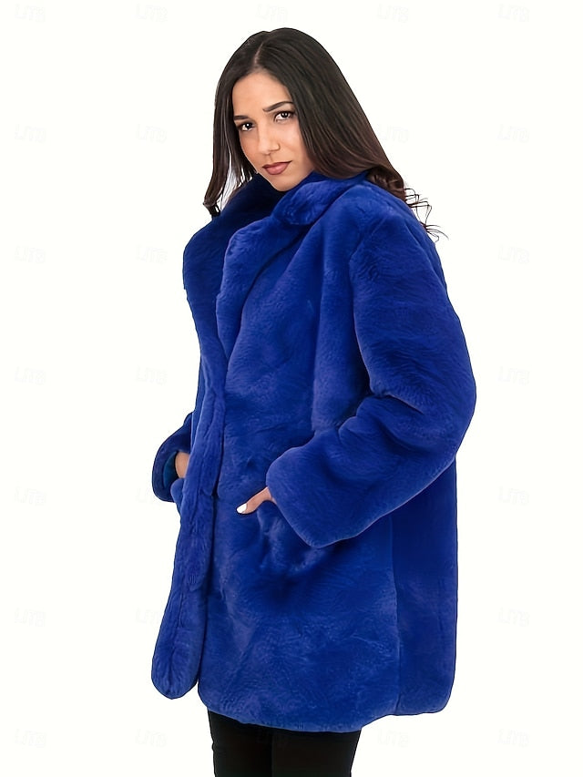 Knitting Pocket Comfortable Faux Warm Women's Coat Fur
