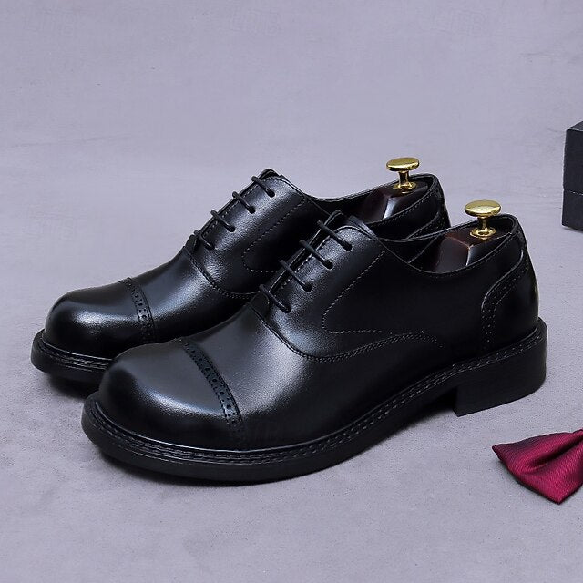 Men's Cap Leather Shoes- Genuine First Oxford Toe