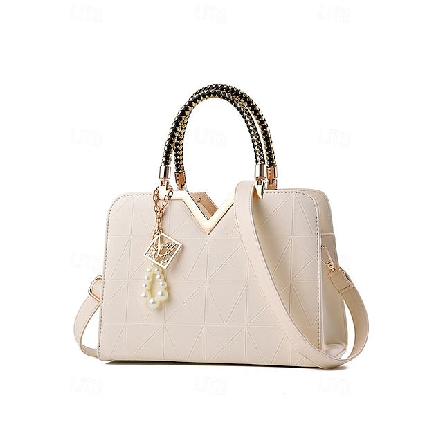 Elegant Women's – with Pearl Handbag Pendant Leather Faux