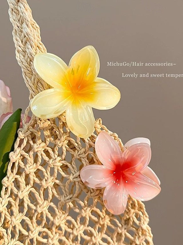 Hawaiian Resin Flower Hair Tropical Clips – Plumeria 6PCS