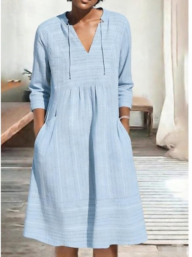 Women's White Blue Green Summer Spring Fall Midi Dress