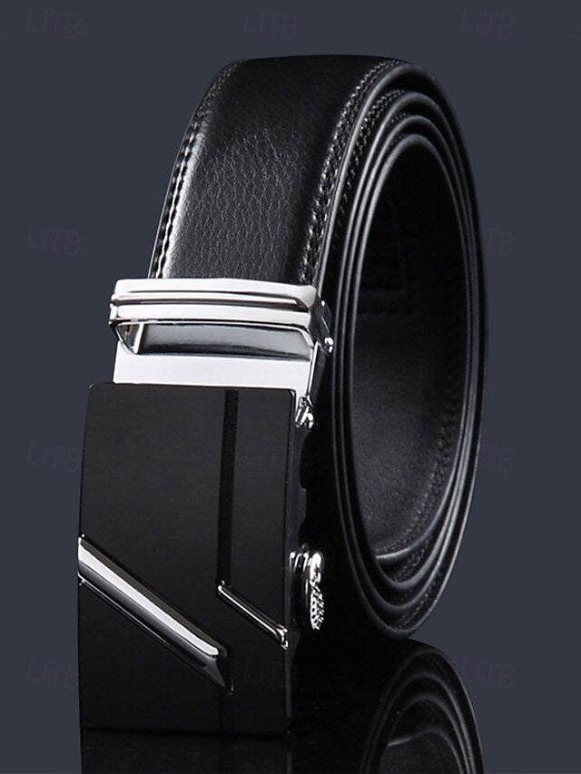 with Leather Belt Black Metal Elegant Men's Adjustable