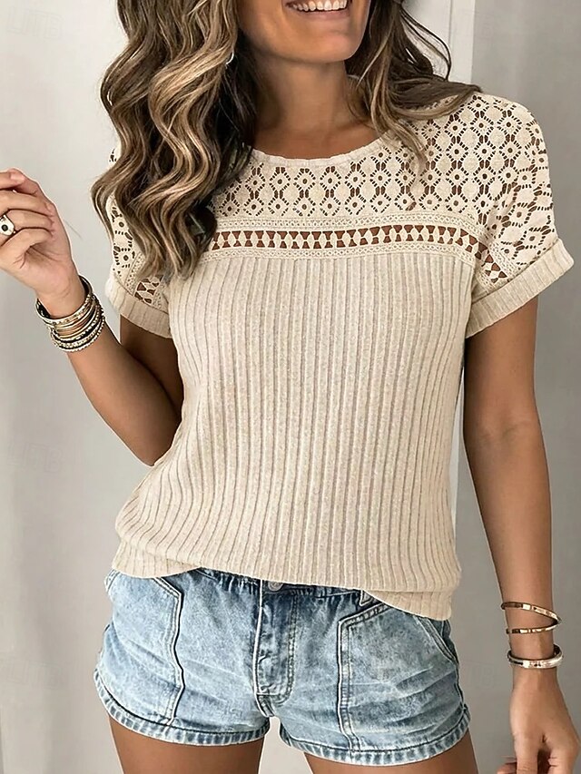 Women's Blouse Lace Solid Color Stylish Classic Casual