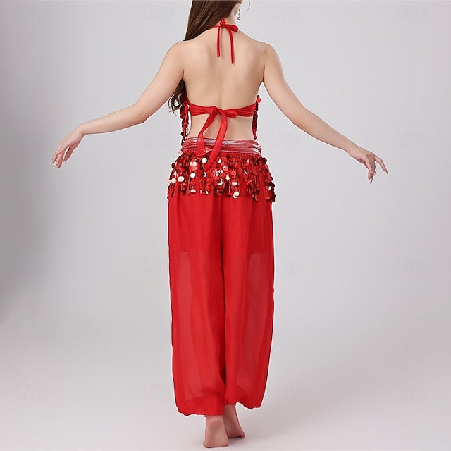 Belly Dance Top Pure Color Splicing Sequins Women's