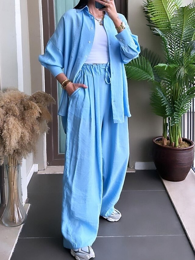 Women's Shirt Pants Sets Bolero Top Long Sleeve Shirt