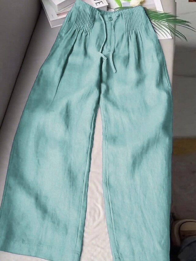 Women's Linen Like Faux Cotton Linen Wide Leg Chinos