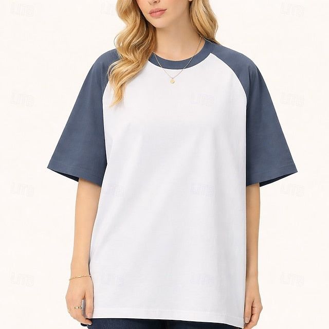 Women's Tee Raglan T Shirt 100% Cotton Patchwork Color