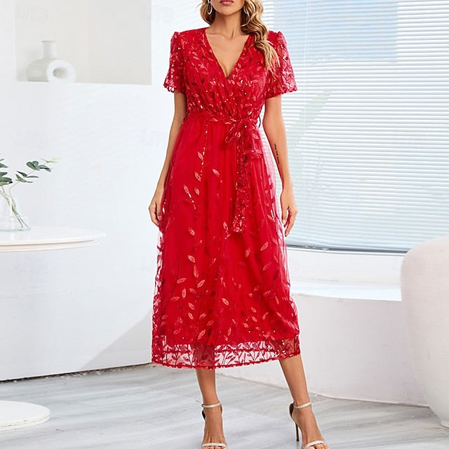 the Dress Sequin V A-Line Elegant Neck Mother of Bride