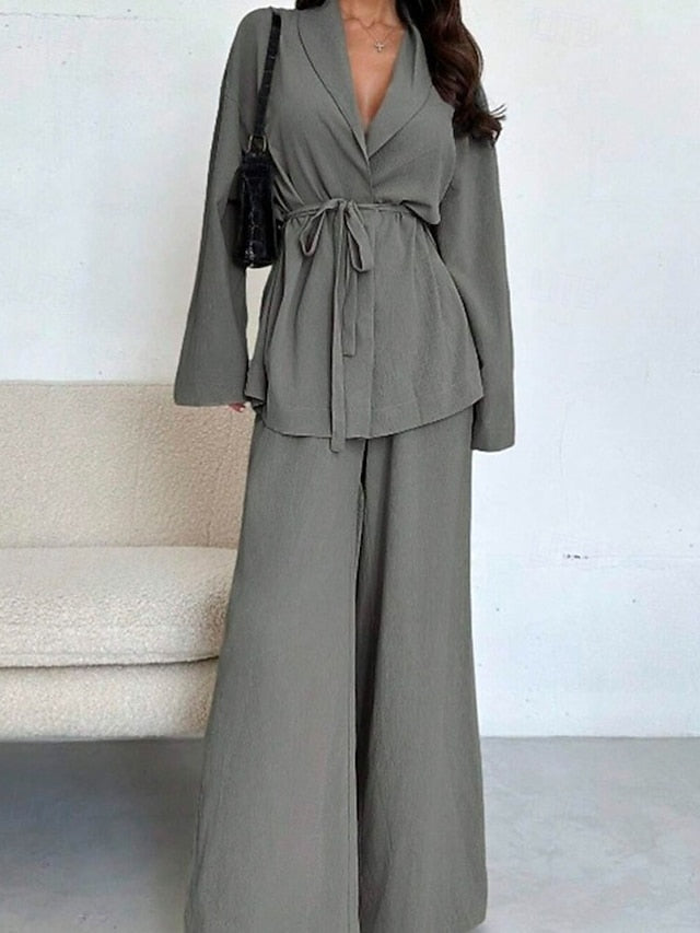 Women's Pants Sets Bolero Top Long Sleeve V Neck Plain