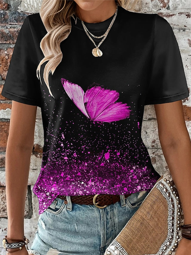Women's T Shirt Print Butterfly Fashion Short Sleeve Round