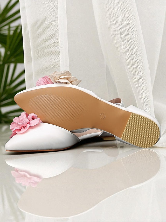 Wedding Flats Pink Flower Women's and with White Beige