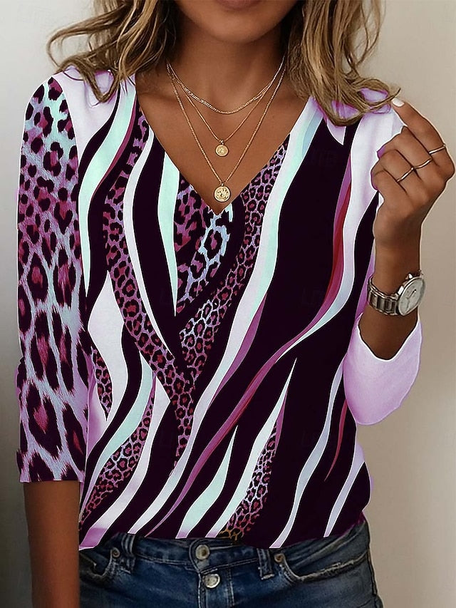 Women's Tunic T Shirt Print Leopard Color Block Letter