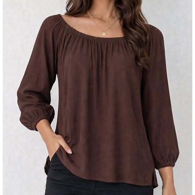 Women's Cold Shoulder Tops T Shirt Side Split Pleats Solid