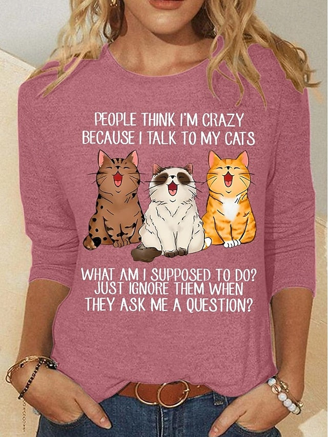 Christmas Women's T Shirt Print Graphic Animal Cat Vintage