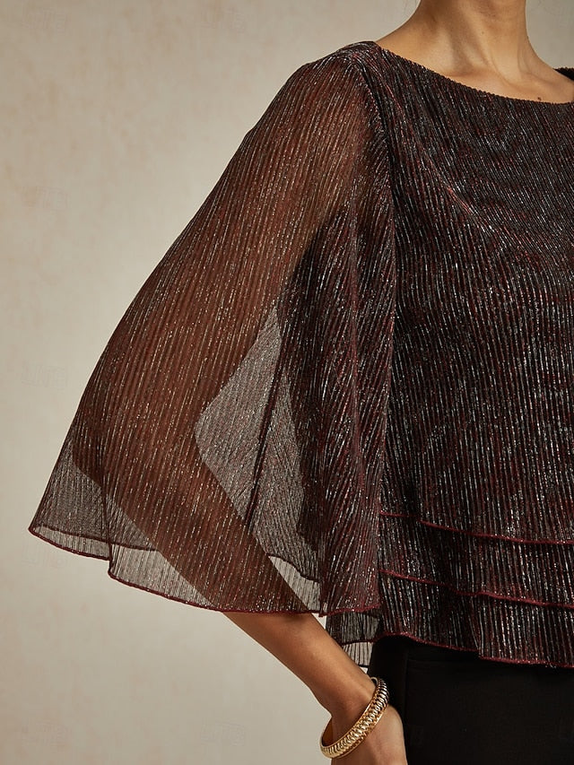 Women's Blouse Chiffon Tops Lace Tops Ruched Glitter Solid
