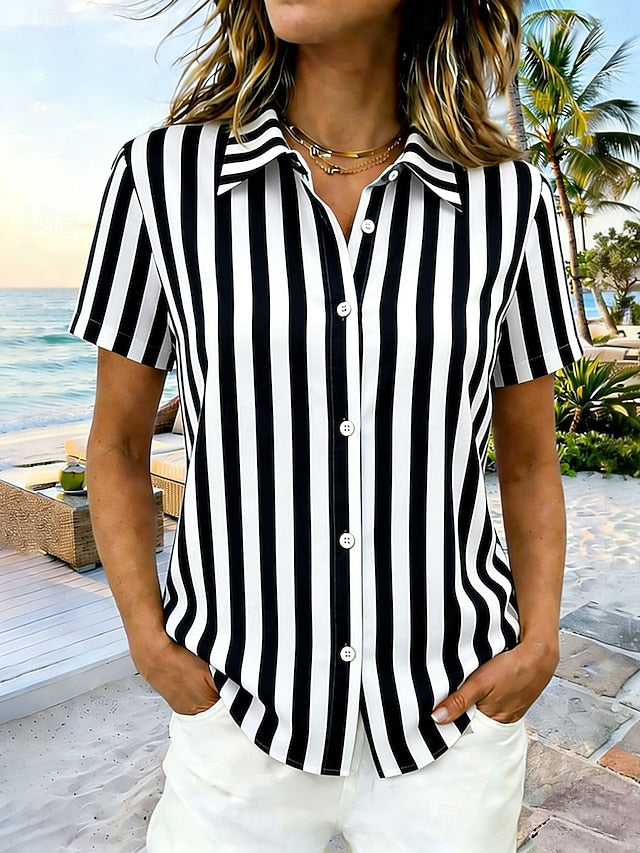 Women's Shirt Short Sleeve Graphic Geometric Striped