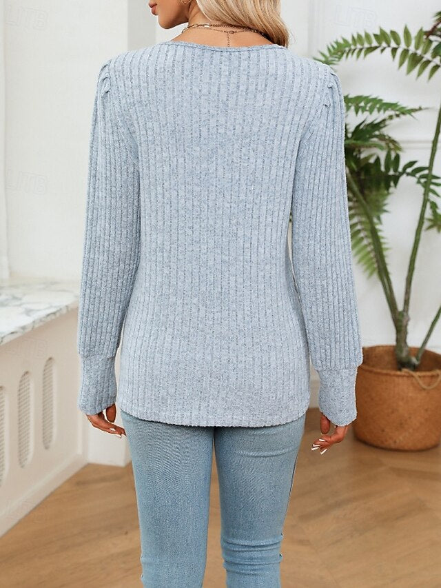 Women's T Shirt Patchwork Solid Color Casual Long Sleeve V