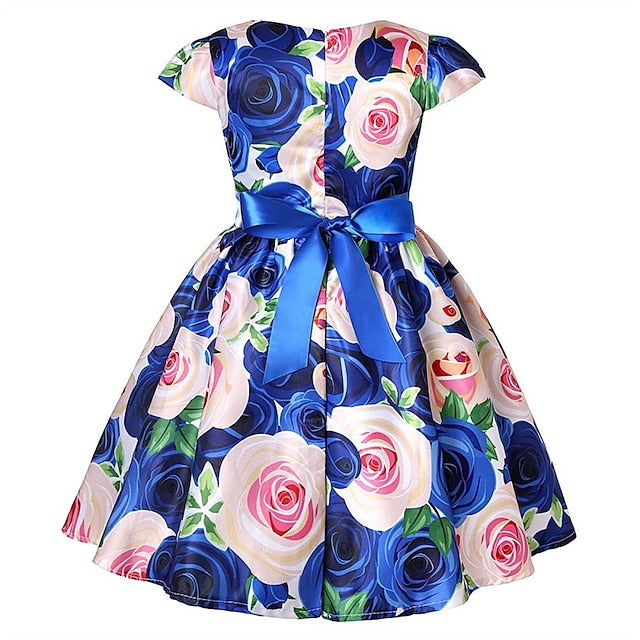 Party Floral Sleeve Kids Girls' Short Dress Flower