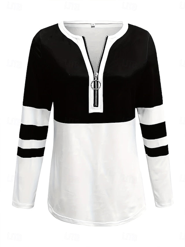 Women's T shirt Long Sleeve Graphic Color Block Striped