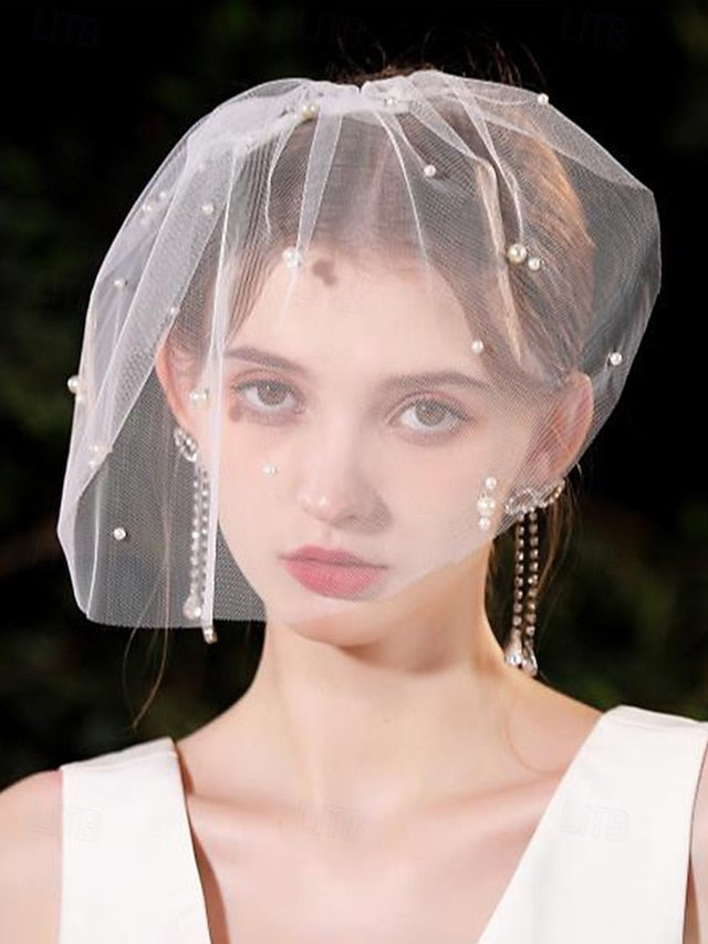 with Veil Pearl – and Crystal Embellishments Bridal Short