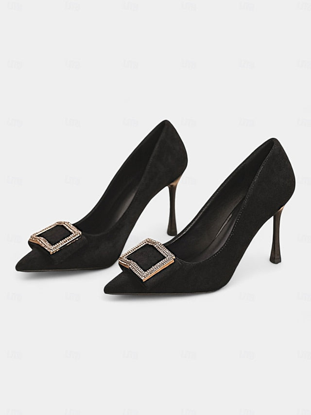 Toe Pointed Buckle Elegant – Women's Champagne Heels
