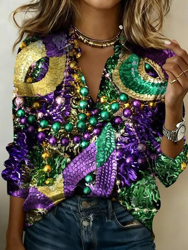 Mardi Gras Women's Shirt Graphic Geometric Abstract Vintage