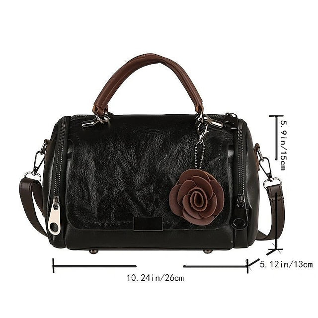 Handbag Vintage-Style Faux Leather Floral Women's with