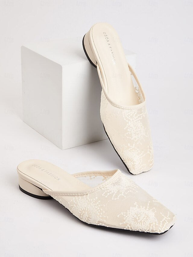 White Mesh Lace Elegant Flats Women's Sheer – Ballet