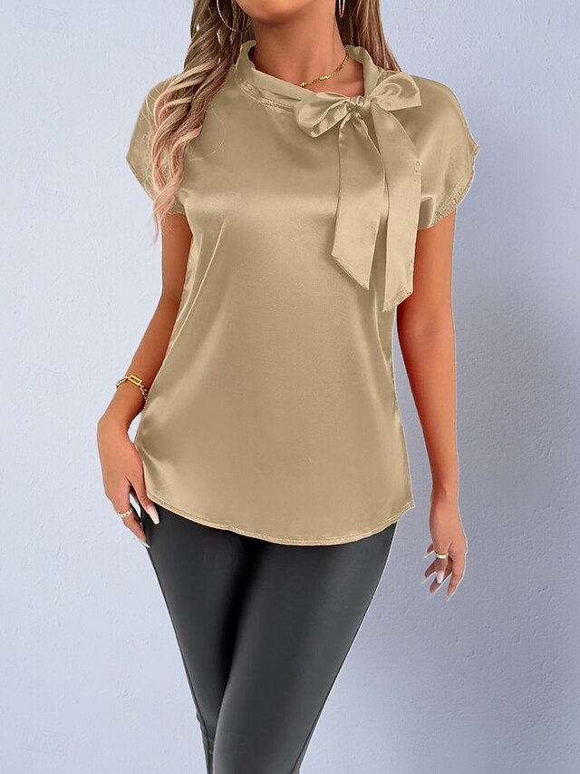 Women's Shirt Satin Shirt Casual Shirt Bow Plain Stylish