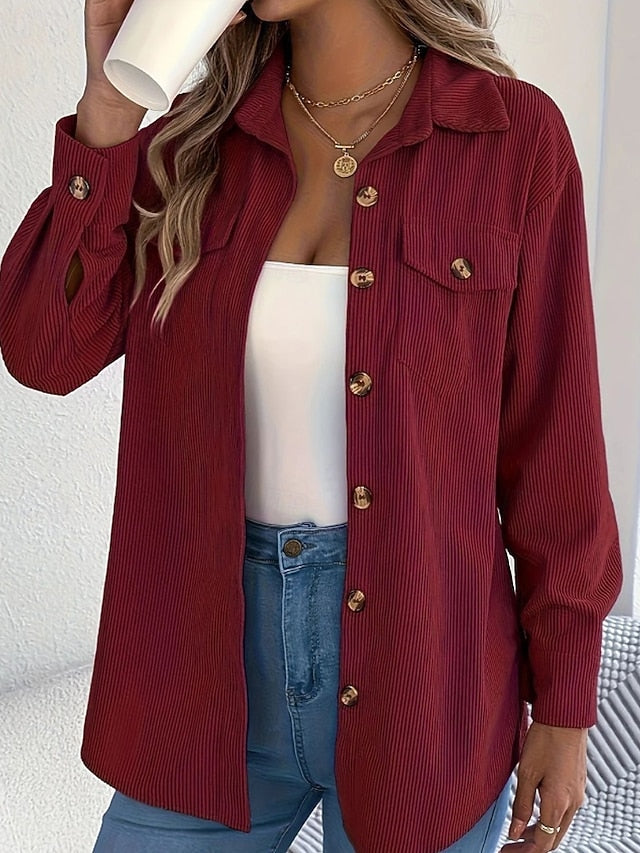 Women's Shirt Texture Blouse Blouse Pocket Buttons Plain