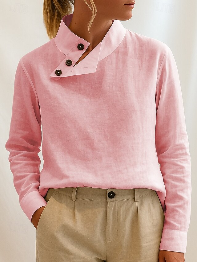 Women's Blouse Plain Casual Long Sleeve High Neck Regular