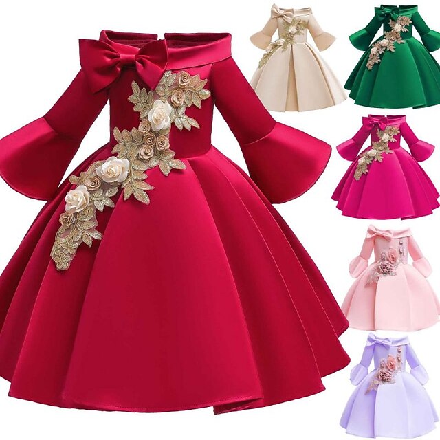 Floral Formal Kids Sleeve Girls' Party Length 3/4 Dress
