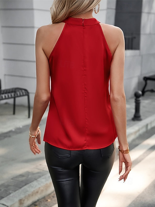 Women's Shirt Elegant Dressy Satin Top Plain Fashion Modern