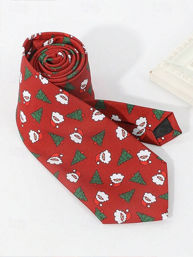 Men's Tie – Christmas Santa Fun Silk Polyester Tree and