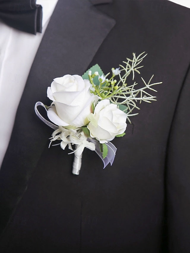 Wrist White and Elegant Corsage Boutonniere Rose – Set