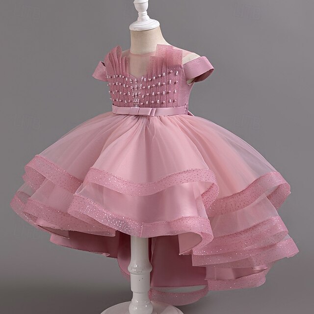 Short Color Kids Solid Wedding Dress Party Sleeve Girls'