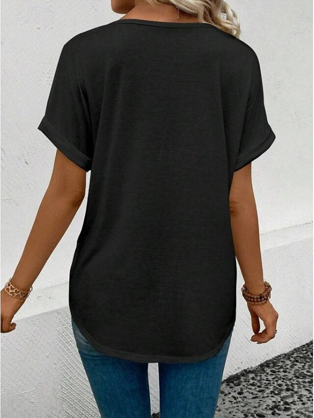 Women's T Shirt Print Graphic Letter Casual Short Sleeve V