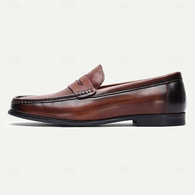 with Slip-On Brown Loafers Men's Shoes Leather Penny