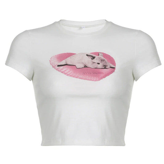 T-shirt court avec coeur de lapin