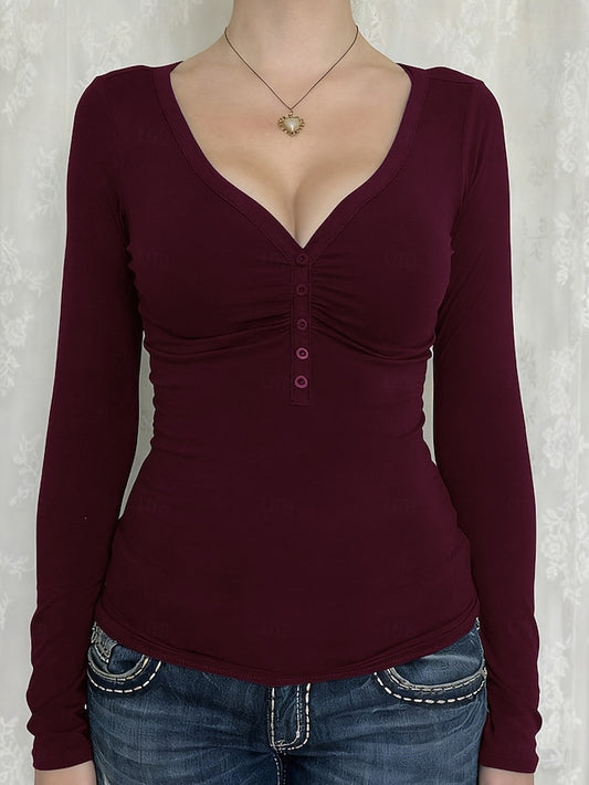 Women's Petite T Shirt Y2K Slim fit top Solid Color Elegant
