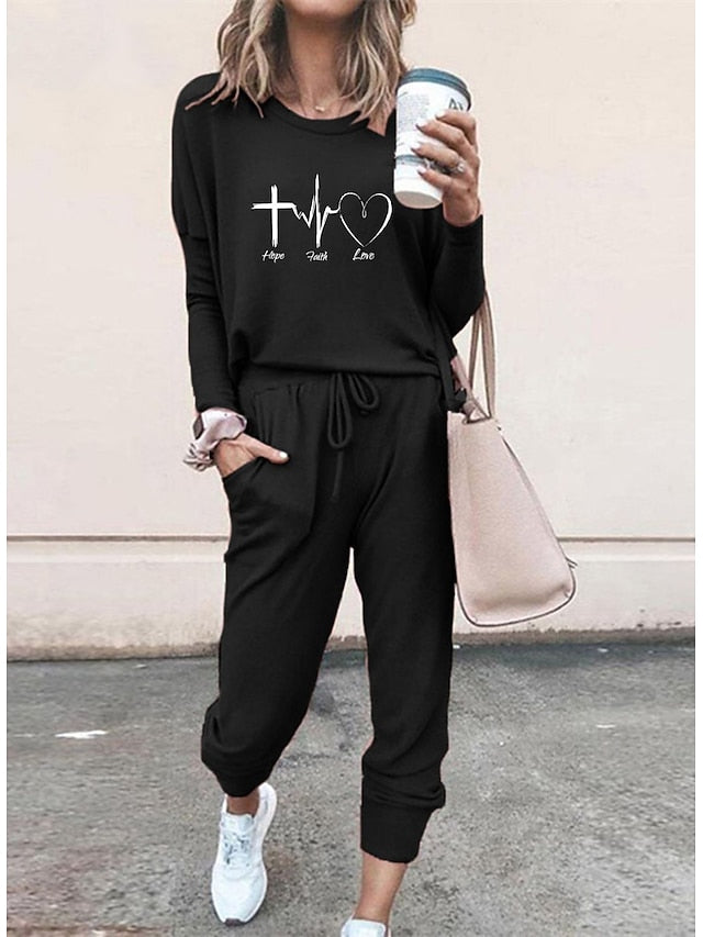 Women's 2 Pieces Sweatshirt Tracksuits Streetwear Basic T