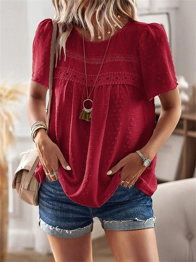 Women's Shirt Blouse Solid Color Stylish Casual Short