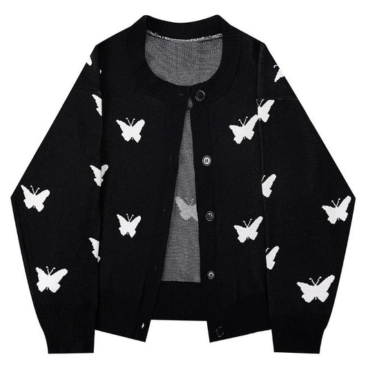 Cardigan doux à motif papillon noir