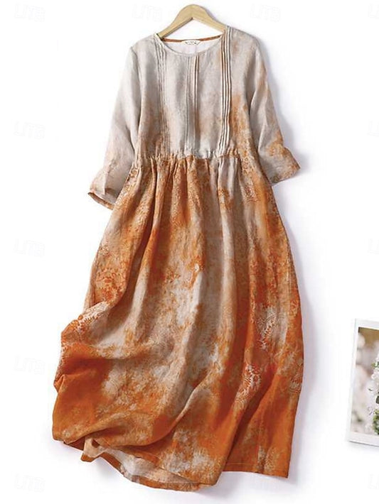 Women's Midi Dress Linen Blend Cotton Linen Dresses Linen