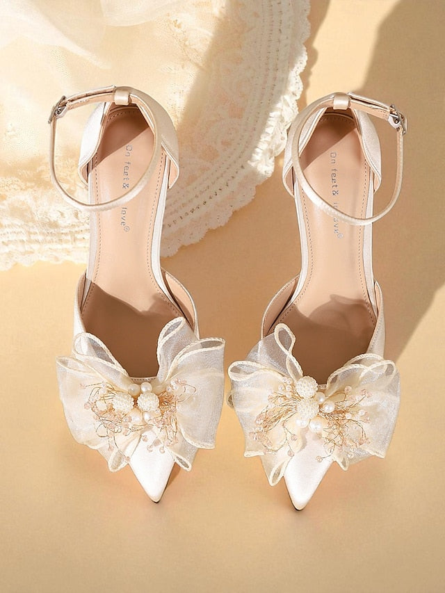 Heels Elegant - Women's Pumps Satin Ankle Strap Bridal with