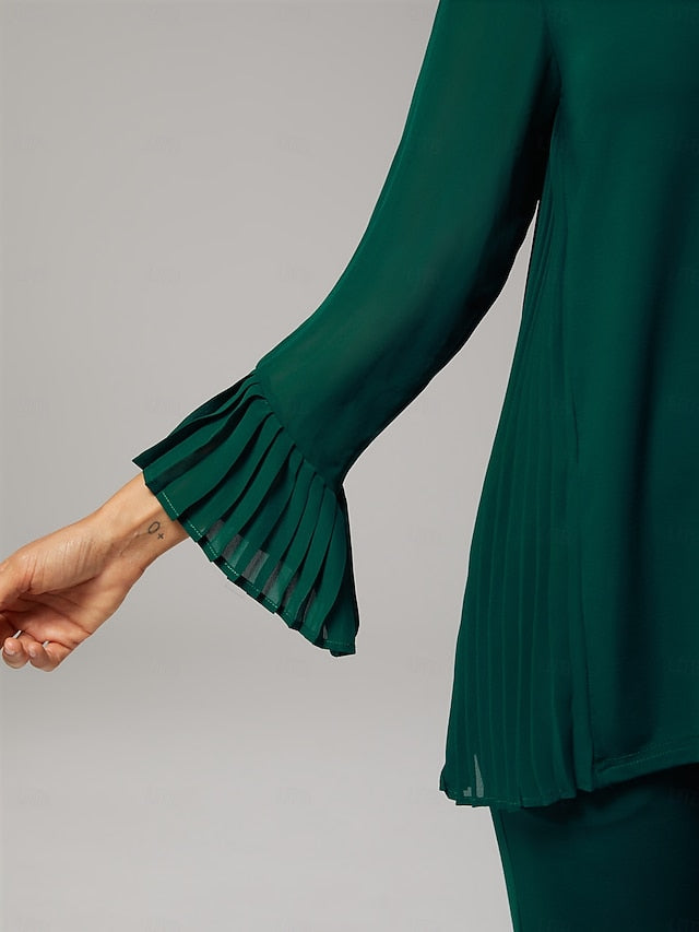 Women's Contrast Design Pleated TENCEL Roma Top Curved Hem