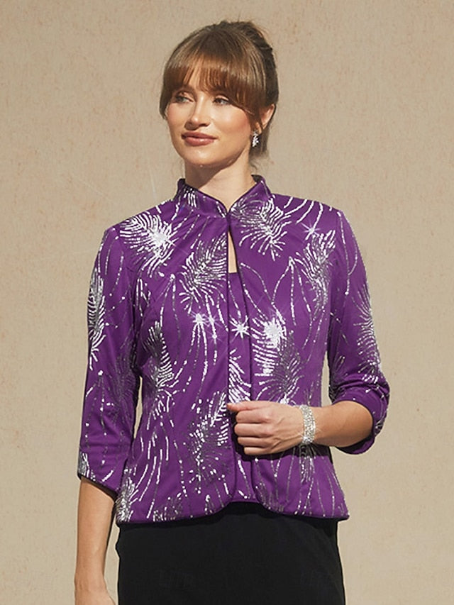 omen's Twinset Blouse Dressy Tops Evening Tops Feather