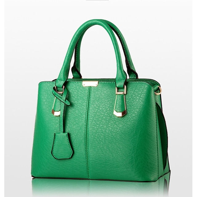 Leather Elegant Faux Handbag Green Women's Structured –